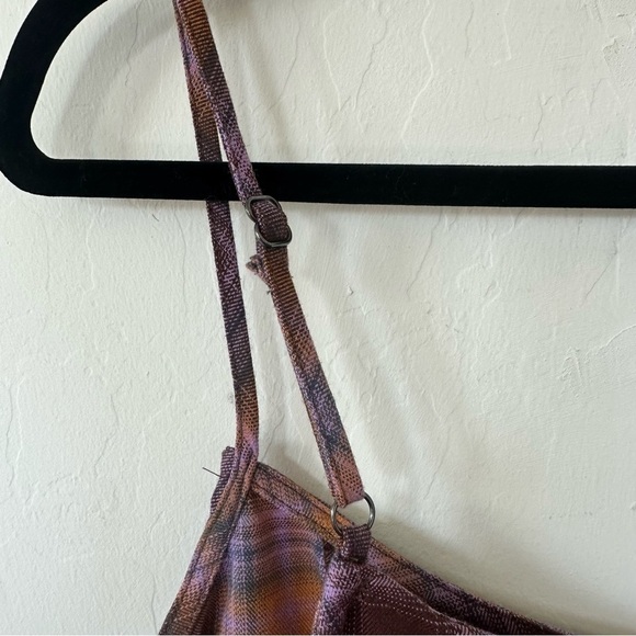 Urban Outfitters Purple Orange Brown Plaid Hook & Eye Spaghetti Strap Mini Dress - Picture 12 of 16